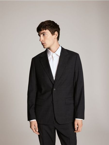 Marynarka slim fit z dodatkiem wełny - szary. Szare garnitury Reserved, l, bez wzorów, z tkaniny. Za 399.99 zł.