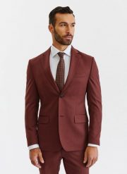 PAKO LORENTE – Gładka marynarka garniturowa w kolorze brązowym. Brązowe garnitury Pako Lorente, na ślub cywilny, m, bez wzorów, z wełny. Za 649.99 zł.