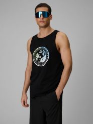 4F Koszulka bez rękawów regular z nadrukiem męska - czarna S. Czarne bezrękawniki 4F, m, bez wzorów, z bawełny, bez kołnierzyka, bez ramiączek. Za 59.99 zł.