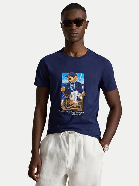 Polo Ralph Lauren T-Shirt 710B21964001 Granatowy Regular Fit. Niebieskie koszulki polo Polo Ralph Lauren, m, bez wzorów, z bawełny, bez kołnierzyka, bez ramiączek. Za 689.99 zł.