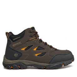 Trekkingi Regatta. Brązowe botki sznurowane Regatta, bez wzorów, bez obcasa, bez zapięcia. Za 229.99 zł.