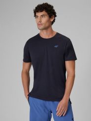 4F Koszulka trenignowa regular szybkoschnąca męska - granatowa L. Niebieskie t-shirty 4F, l, bez wzorów, bez kołnierzyka, bez ramiączek. Za 129.99 zł.