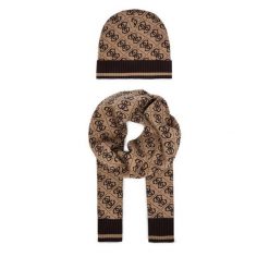 Zestaw Szalik i Czapka Guess. Brązowe czapki zimowe Guess, z aplikacjami. Za 369.99 zł.