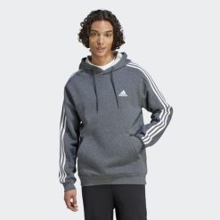 Bluza męska adidas Essentials Fleece 3-Stripes Hoodie. Szare bluzy z kapturem Adidas, m, bez wzorów, z materiału, z kapturem. Za 159.99 zł.