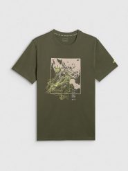4F T-shirt regular z nadrukiem męski - khaki M. Brązowe t-shirty 4F, m, bez wzorów, z bawełny, bez kołnierzyka, bez ramiączek. Za 69.99 zł.