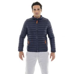 Kurtka puchowa z pełny zamek błyskawiczny na co dzień. Niebieskie kurtki LEONE 1947 APPAREL, bez wzorów, z poliesteru, bez kaptura, na fitness i siłownię. W wyprzedaży za 246.29 zł.