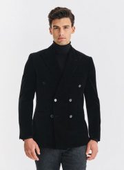 PAKO LORENTE – Czarna dwurzędowa marynarka męska. Czarne garnitury Pako Lorente, na co dzień, m, bez wzorów, z bawełny. Za 799.99 zł.