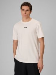 4F T-shirt regular gładki męski 4F x Robert Lewandowski - biały XL. Białe t-shirty 4F, bez wzorów, z bawełny, bez ramiączek, na fitness i siłownię. Za 99.99 zł.