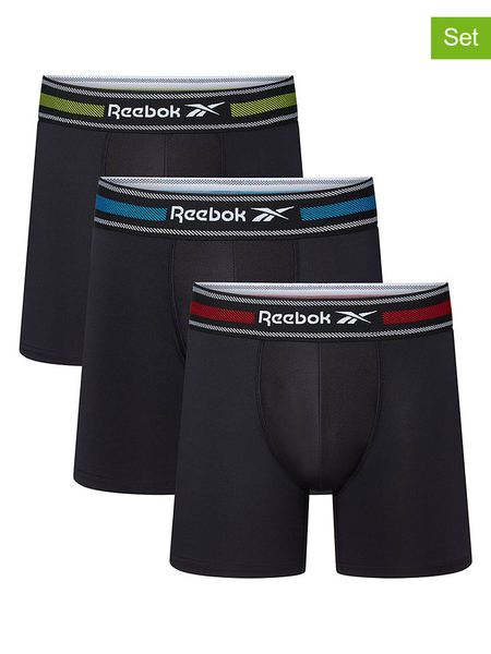 Reebok Bokserki (3 pary) "Roscoe" w kolorze czarnym rozmiar: M. Czarne bokserki Reebok, m, bez wzorów. Za 56.99 zł.