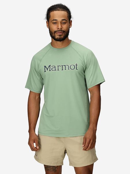 Marmot Koszulka funkcyjna "Windridge Graphic" w kolorze turkusowym rozmiar: L. Niebieskie t-shirty sportowe Marmot, bez wzorów, z materiału, bez ramiączek, outdoorowe. Za 105.88 zł.