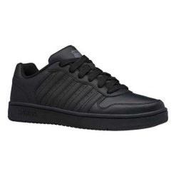 Męskie Powlekane Skórzane Buty Sportowe. Czarne buty turystyczne K-SWISS, bez wzorów, z gumy, bez zapięcia, trekkingowe. Za 243.75 zł.