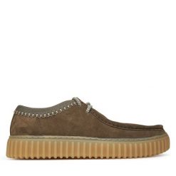 Półbuty Clarks. Zielone eleganckie półbuty Clarks, bez wzorów, bez obcasa, bez zapięcia. Za 429.99 zł.