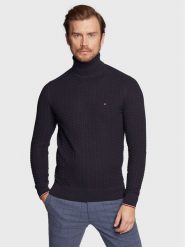 Tommy Hilfiger Golf Exaggerated Structure MW0MW29109 Granatowy Regular Fit. Niebieskie golfy Tommy Hilfiger, m, bez wzorów, z bawełny, bez ramiączek. Za 579.99 zł.