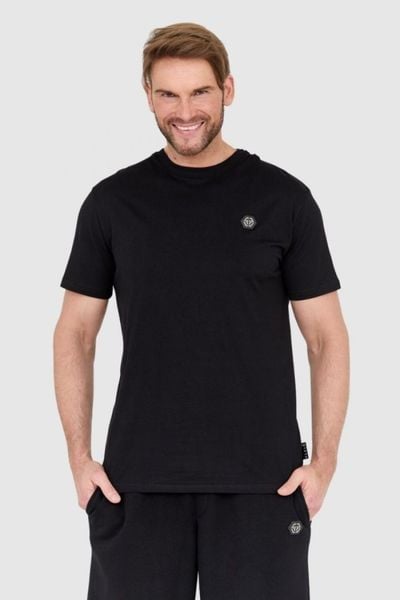 PHILIPP PLEIN Czarny męski t-shirt z wężem na plecach z dżetów, Rozmiar L. Czarne t-shirty Philipp Plein, l, bez wzorów, bez kołnierzyka, bez ramiączek. W wyprzedaży za 1,400.99 zł.