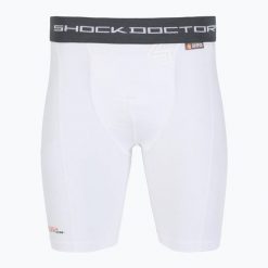 Spodenki kompresyjne z ochraniaczem krocza Shock Doctor Compression. Białe odzież kompresyjna SHOCK DOCTOR, bez wzorów. Za 139.99 zł.