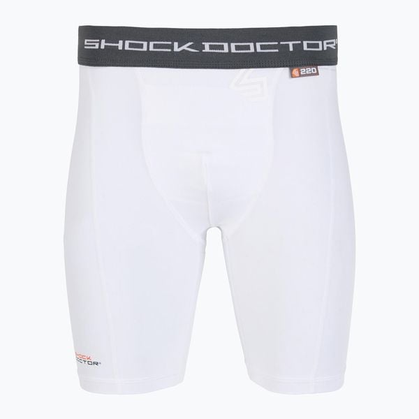 Spodenki kompresyjne z ochraniaczem krocza Shock Doctor Compression. Białe odzież kompresyjna SHOCK DOCTOR, bez wzorów. Za 139.99 zł.