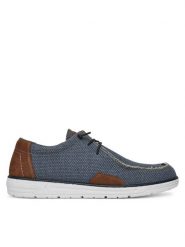 Rieker Półbuty 08600-12 Granatowy. Niebieskie eleganckie półbuty Rieker, bez wzorów, z materiału, bez obcasa, bez zapięcia. Za 319.99 zł.