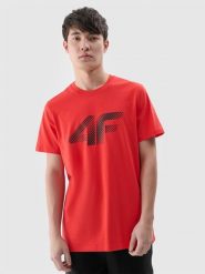 4F T-shirt regular z nadrukiem męski - czerwony XL. Czerwone t-shirty 4F, m, bez wzorów, z bawełny, bez kołnierzyka, bez ramiączek. Za 59.99 zł.