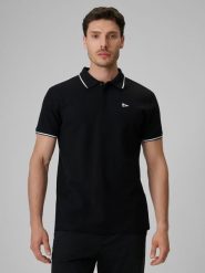 4F Koszulka polo regular męska - czarna M. Czarne koszulki polo 4F, m, bez wzorów, z bawełny, bez kołnierzyka, bez ramiączek. Za 99.99 zł.