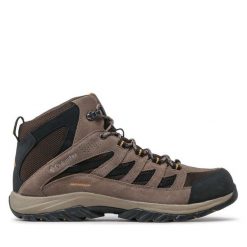 Trekkingi Columbia. Brązowe botki sznurowane Columbia, bez wzorów, bez obcasa, bez zapięcia. Za 379.99 zł.