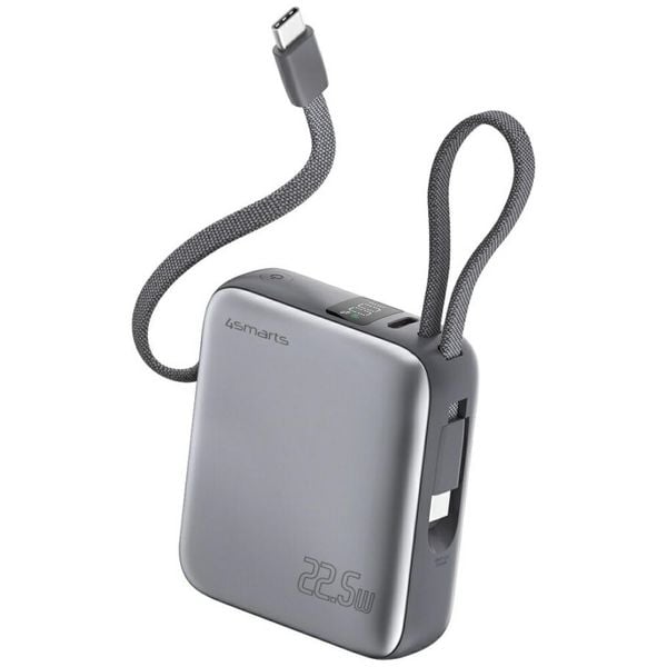 4smarts Pocket Dual Cord 10000 mAh 22.5W z wbudowanym kablem USB-C szary. Szare powerbanki . Za 109.90 zł.