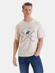 Beverly Hills Polo Club T-Shirt W126-BHMTS-1020-39P Beżowy Regular Fit. Brązowe koszulki polo sportowe Beverly Hills Polo Club, m, bez wzorów, z bawełny, bez kołnierzyka, bez ramiączek. Za 89.99 zł.