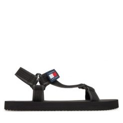 Sandały Tommy Jeans. Czarne sandały Tommy Jeans, z jeansu, bez zapięcia. Za 199.99 zł.