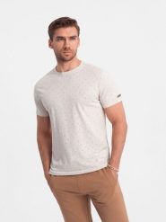 T-shirt męski z ozdobnym efektem confetti - kremowy V1 OM-TSCT-0178 - XXL. Białe t-shirty Ombre Clothing, m, bez wzorów, z bawełny, bez kołnierzyka, bez ramiączek. W wyprzedaży za 39.99 zł.