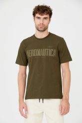 AERONAUTICA MILITARE Zielony t-shirt. Zielone t-shirty Aeronautica Militare, m, bez wzorów, bez kołnierzyka, bez ramiączek. W wyprzedaży za 299.99 zł.