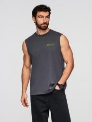 Bawełniana męska koszulka bez rękawów TANK TOP - grafitowa V2 - Rozmiar: XXL. Szare bezrękawniki Ombre Clothing, m, bez wzorów, z bawełny, bez kołnierzyka, bez ramiączek. W wyprzedaży za 45.50 zł.
