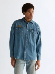 MESKA KOSZULA WRANGLER WESTERN SHIRT TRAIL BLAZER 112377967. Koszule Wrangler, xl, bez wzorów, z jeansu, bez kołnierzyka, bez ramiączek. Za 139.99 zł.