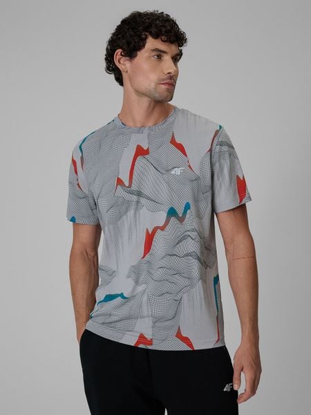 4F T-shirt regular z nadrukiem męski - szary S. Szare t-shirty 4F, m, bez wzorów, z bawełny, bez kołnierzyka, bez ramiączek. Za 89.99 zł.