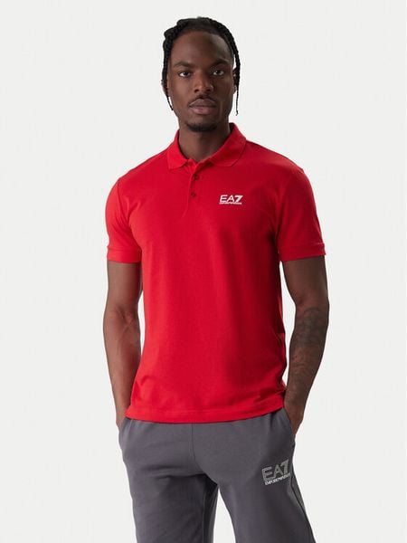 EA7 Emporio Armani Polo 8NPF14 PJVQZ U5072 Czerwony Regular Fit. Czerwone koszulki polo EA7 Emporio Armani, m, bez wzorów, z bawełny, bez kołnierzyka, bez ramiączek. Za 359.99 zł.