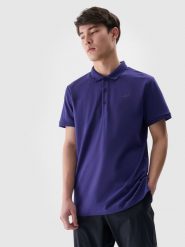 4F Koszulka polo regular męska - granatowa L. Niebieskie koszulki polo 4F, l, bez wzorów, z bawełny, bez kołnierzyka, bez ramiączek. Za 89.99 zł.
