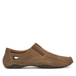 Półbuty Rieker. Brązowe eleganckie półbuty Rieker, bez wzorów, bez obcasa, bez zapięcia. Za 379.99 zł.