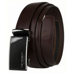 Pasek męski ze skóry naturalnej w ciemnobrązowym kolorze z automatyczną klamrą Peterson PTN A003 D.BROWN. Brązowe paski Peterson, bez wzorów, ze skóry, eleganckie. Za 89.99 zł.