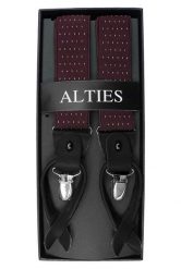 Szelki Klasyczne Bordowe w Drobne Kropki, Groszki Męskie, Zapięcie na Guziki lub Żabki -ALTIES. Czerwone sztyblety Alties, bez wzorów, z gumy, bez obcasa, bez zapięcia. Za 89.00 zł.