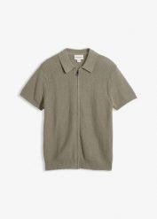 Koszulka polo z bawełnianej dzianiny z zapięciem na zamek. Szare koszulki polo bonprix, l, bez wzorów, z bawełny, bez kołnierzyka, bez ramiączek. Za 114.99 zł.