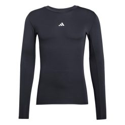 Koszulka termoaktywna z długim rękawem adidas Techfit. Czarne bielizna termoaktywna Adidas, bez wzorów, bez ramiączek, na fitness i siłownię. Za 175.50 zł.