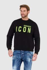 DSQUARED2 Czarna bluza męska z dużym neonowym logo icon. Czarne bluzy Dsquared2, l, bez wzorów, bez kaptura. W wyprzedaży za 999.99 zł.