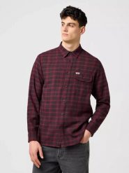 MĘSKA KOSZULA WRANGLER 1 PKT FLANNEL SHIRT BLACK WINE 112371522. Czarne koszule Wrangler, m, bez wzorów, bez kołnierzyka, bez ramiączek. Za 189.99 zł.