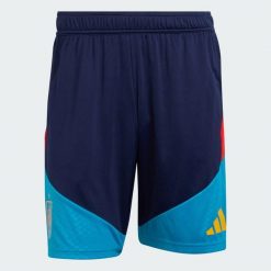 Szorty treningowe Hiszpania 26 Tiro. Niebieskie krótkie spodenki sportowe Adidas, l, bez wzorów, z materiału. Za 199.00 zł.
