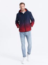 Sportowa męska kurtka ombre z odblaskami i polarową podszewką – granatowo-czerwona V3 OM-JANP-0105 - XL. Czerwone kurtki przejściowe Ombre Clothing, l, bez wzorów, z materiału, bez kaptura. Za 179.99 zł.