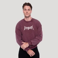 Bluza męska fitness oversize burgundowa Spike. Czerwone bluzy z kapturem GYMBEAM, m, bez wzorów, z bawełny, bez kaptura. Za 139.90 zł.