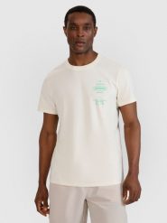 4F T-shirt regular z nadrukiem męski - biały S. Białe t-shirty 4F, m, bez wzorów, z bawełny, bez kołnierzyka, bez ramiączek. Za 69.99 zł.