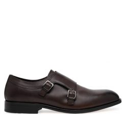 Półbuty BOSS. Brązowe eleganckie półbuty Boss, bez wzorów, bez obcasa, bez zapięcia. Za 869.99 zł.