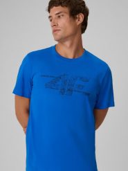 4F T-shirt regular z nadrukiem męski - niebieski S. Niebieskie t-shirty 4F, m, bez wzorów, z bawełny, bez kołnierzyka, bez ramiączek. Za 69.99 zł.