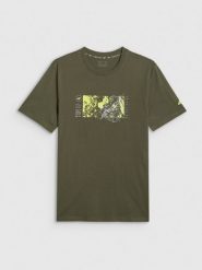 4F T-shirt regular z nadrukiem męski - khaki L. Brązowe t-shirty 4F, l, bez wzorów, z bawełny, bez kołnierzyka, bez ramiączek. Za 69.99 zł.