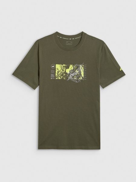 4F T-shirt regular z nadrukiem męski - khaki S. Brązowe t-shirty 4F, m, bez wzorów, z bawełny, bez kołnierzyka, bez ramiączek. Za 69.99 zł.