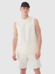 4F Tank top regular gładki męski - beżowy M. Brązowe bezrękawniki 4F, m, bez wzorów, z bawełny, bez kołnierzyka, bez ramiączek. Za 59.99 zł.